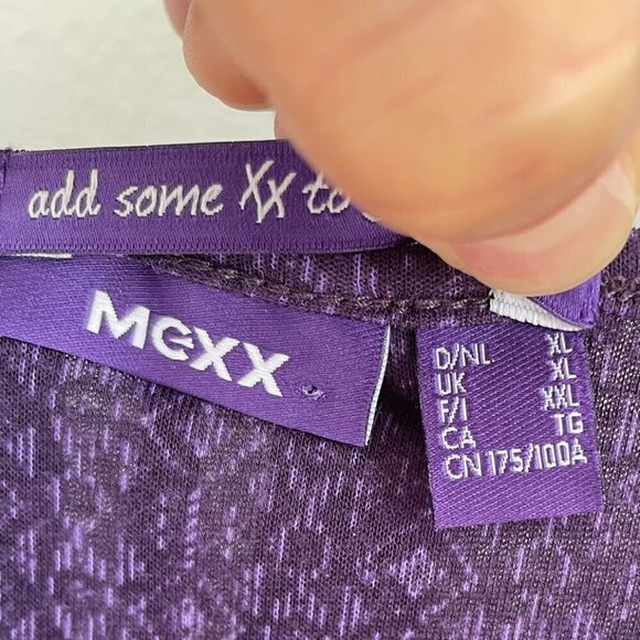 Mexx Purple Scoop Neck Sheer Top Blouse 3/4 Roll Up Sleeves Button Up Ruffle XL - Picture 7 of 15